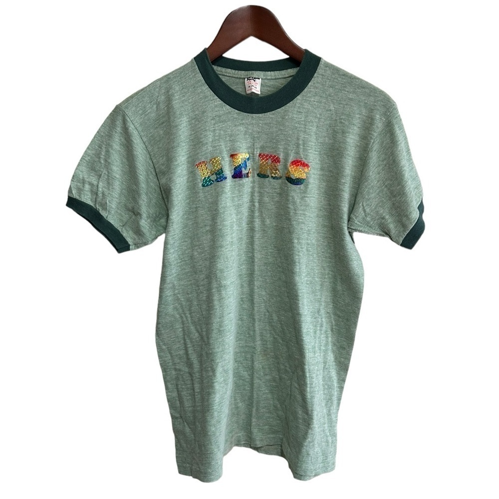 Vintage 1970's ringer tee HERS Size Medium Green LGBT Women’s Rights
